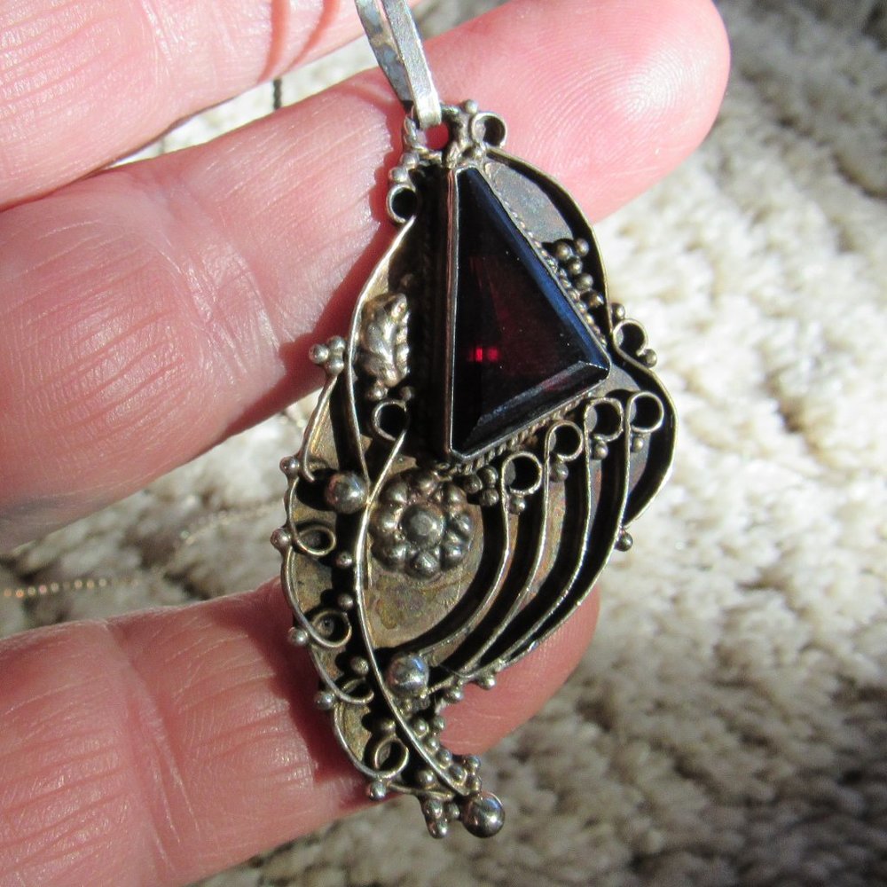 Sterling and Garnet Artisan Necklace with Chain